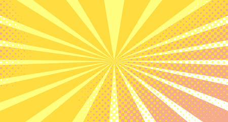 Vintage colorful comic book background. Orange blank bubbles of different shapes. Rays, radial, halftone, dotted effects. For sale banner empty Place for text 1960s. Copy space vector eps10.