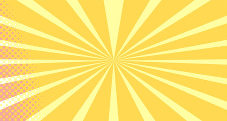 Vintage colorful comic book background. Orange blank bubbles of different shapes. Rays, radial, halftone, dotted effects. For sale banner empty Place for text 1960s. Copy space vector eps10.