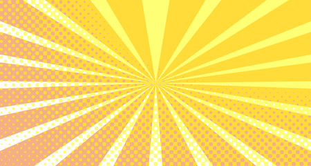 Vintage colorful comic book background. Orange blank bubbles of different shapes. Rays, radial, halftone, dotted effects. For sale banner empty Place for text 1960s. Copy space vector eps10.