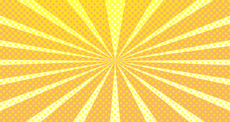 Vintage colorful comic book background. Orange blank bubbles of different shapes. Rays, radial, halftone, dotted effects. For sale banner empty Place for text 1960s. Copy space vector eps10.