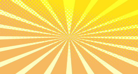 Vintage colorful comic book background. Orange blank bubbles of different shapes. Rays, radial, halftone, dotted effects. For sale banner empty Place for text 1960s. Copy space vector eps10.