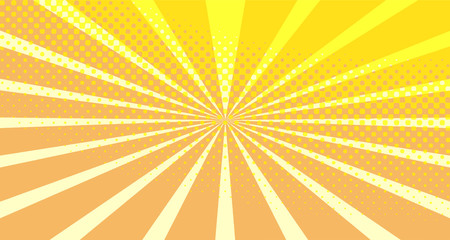 Vintage colorful comic book background. Orange blank bubbles of different shapes. Rays, radial, halftone, dotted effects. For sale banner empty Place for text 1960s. Copy space vector eps10.