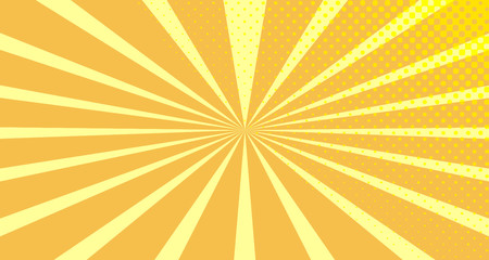 Fototapeta premium Vintage colorful comic book background. Orange blank bubbles of different shapes. Rays, radial, halftone, dotted effects. For sale banner empty Place for text 1960s. Copy space vector eps10.