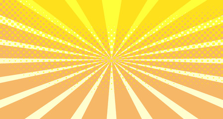 Vintage colorful comic book background. Orange blank bubbles of different shapes. Rays, radial, halftone, dotted effects. For sale banner empty Place for text 1960s. Copy space vector eps10.