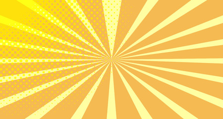 Fototapeta premium Vintage colorful comic book background. Orange blank bubbles of different shapes. Rays, radial, halftone, dotted effects. For sale banner empty Place for text 1960s. Copy space vector eps10.