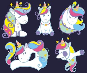 Set of Cute Cartoon Unicorns. Unicorn Vector Design