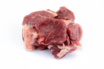 raw lamb meat on a white background