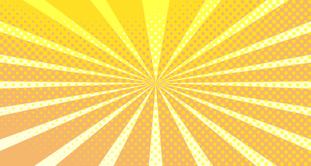 Vintage colorful comic book background. Orange blank bubbles of different shapes. Rays, radial, halftone, dotted effects. For sale banner empty Place for text 1960s. Copy space vector eps10.