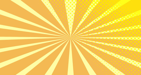 Vintage colorful comic book background. Orange blank bubbles of different shapes. Rays, radial, halftone, dotted effects. For sale banner empty Place for text 1960s. Copy space vector eps10.