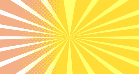 Vintage colorful comic book background. Orange blank bubbles of different shapes. Rays, radial, halftone, dotted effects. For sale banner empty Place for text 1960s. Copy space vector eps10.