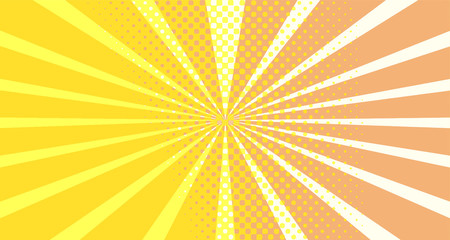 Vintage colorful comic book background. Orange blank bubbles of different shapes. Rays, radial, halftone, dotted effects. For sale banner empty Place for text 1960s. Copy space vector eps10.