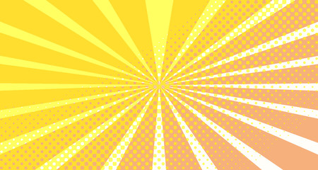 Vintage colorful comic book background. Orange blank bubbles of different shapes. Rays, radial, halftone, dotted effects. For sale banner empty Place for text 1960s. Copy space vector eps10.