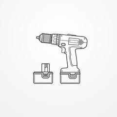 Electric cordless drill with battery outline vector image - 306115130