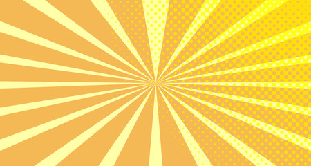 Fototapeta premium Vintage colorful comic book background. Orange blank bubbles of different shapes. Rays, radial, halftone, dotted effects. For sale banner empty Place for text 1960s. Copy space vector eps10.