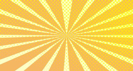 Vintage colorful comic book background. Orange blank bubbles of different shapes. Rays, radial, halftone, dotted effects. For sale banner empty Place for text 1960s. Copy space vector eps10.