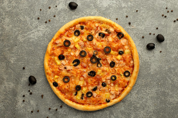 pizza topped with sliced olive