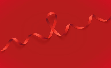 Realistic red ribbon isolated over white background, world aids day symbol, 1 december. World cancer day symbol, 4 february. Design template. Vector illustration