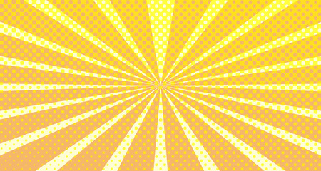 Vintage colorful comic book background. Orange blank bubbles of different shapes. Rays, radial, halftone, dotted effects. For sale banner empty Place for text 1960s. Copy space vector eps10.