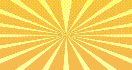 Vintage colorful comic book background. Orange blank bubbles of different shapes. Rays, radial, halftone, dotted effects. For sale banner empty Place for text 1960s. Copy space vector eps10.