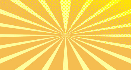 Vintage colorful comic book background. Orange blank bubbles of different shapes. Rays, radial, halftone, dotted effects. For sale banner empty Place for text 1960s. Copy space vector eps10.