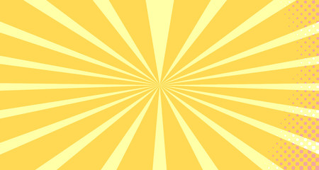 Vintage colorful comic book background. Orange blank bubbles of different shapes. Rays, radial, halftone, dotted effects. For sale banner empty Place for text 1960s. Copy space vector eps10.