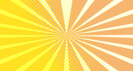 Vintage colorful comic book background. Orange blank bubbles of different shapes. Rays, radial, halftone, dotted effects. For sale banner empty Place for text 1960s. Copy space vector eps10.