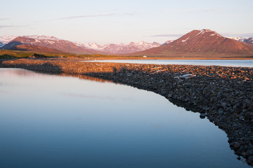 beautiful icelandic landscape in the shine of the midnight sun
