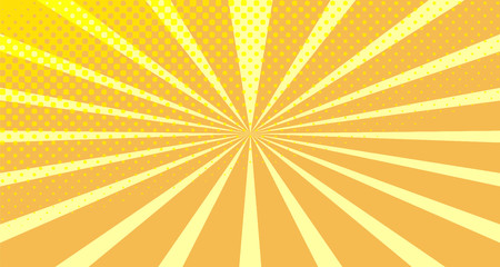 Vintage colorful comic book background. Orange blank bubbles of different shapes. Rays, radial, halftone, dotted effects. For sale banner empty Place for text 1960s. Copy space vector eps10.