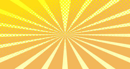 Vintage colorful comic book background. Orange blank bubbles of different shapes. Rays, radial, halftone, dotted effects. For sale banner empty Place for text 1960s. Copy space vector eps10.