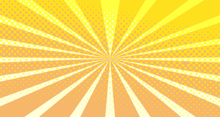 Vintage colorful comic book background. Orange blank bubbles of different shapes. Rays, radial, halftone, dotted effects. For sale banner empty Place for text 1960s. Copy space vector eps10.