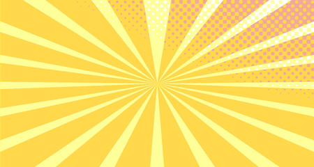Vintage colorful comic book background. Orange blank bubbles of different shapes. Rays, radial, halftone, dotted effects. For sale banner empty Place for text 1960s. Copy space vector eps10.
