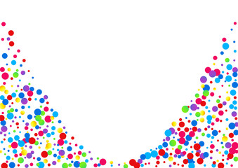 Rainbow Polka Top Pattern. Carnival Polka Background. Flying Wallpaper. Rainbow Circle Independence Illustration. Circle Celebrate Banner.