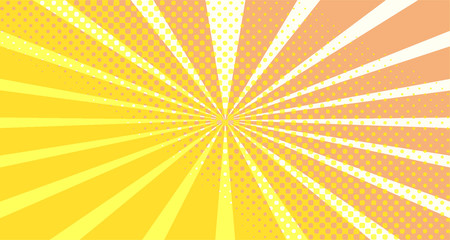 Vintage colorful comic book background. Orange blank bubbles of different shapes. Rays, radial, halftone, dotted effects. For sale banner empty Place for text 1960s. Copy space vector eps10.