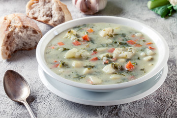 Vegetable soup with ingredients cauliflower