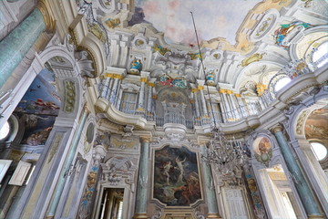 Fototapeta na wymiar Turin, Piedmont, Italy - May 03, 2019: Elegantly painted and decorated interiors of the Villa della Regina, a royal residence built by the House of Savoy in the 17th century