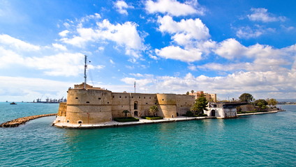 Aragonese Castle of Taranto and revolving bridge on the channel between Big and Small sea, Puglia,...