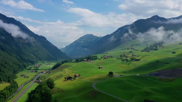 Aerial view over the Swiss Alps - beautiful Switzerland from above - aerial photography