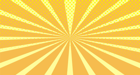 Vintage colorful comic book background. Orange blank bubbles of different shapes. Rays, radial, halftone, dotted effects. For sale banner empty Place for text 1960s. Copy space vector eps10.