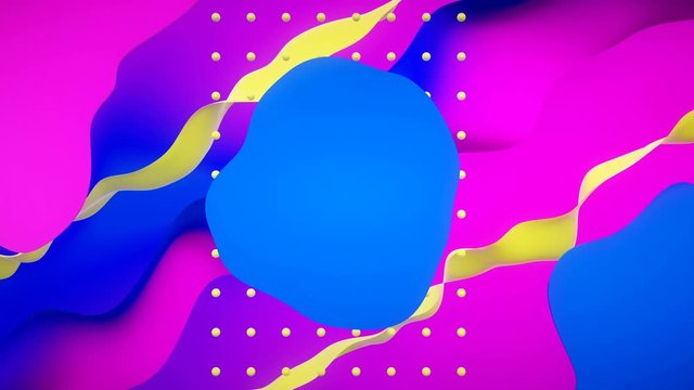 Colorful video geometric frame with seamless loop motion elements. Yellow, pink and blue colors. 4k animation. Modern trendy 3d design. 80's and 90s style