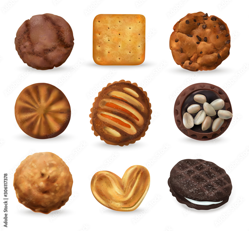 Wall mural realistic cookies set