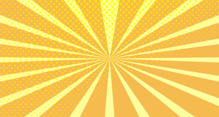 Vintage colorful comic book background. Orange blank bubbles of different shapes. Rays, radial, halftone, dotted effects. For sale banner empty Place for text 1960s. Copy space vector eps10.