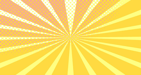 Vintage colorful comic book background. Orange blank bubbles of different shapes. Rays, radial, halftone, dotted effects. For sale banner empty Place for text 1960s. Copy space vector eps10.