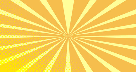 Vintage colorful comic book background. Orange blank bubbles of different shapes. Rays, radial, halftone, dotted effects. For sale banner empty Place for text 1960s. Copy space vector eps10.