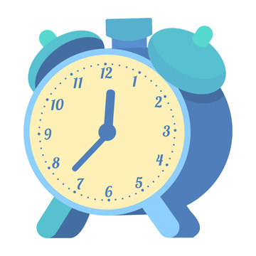 Alarm clock blue icon,   isolated on background in flat style.
