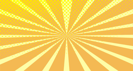 Vintage colorful comic book background. Orange blank bubbles of different shapes. Rays, radial, halftone, dotted effects. For sale banner empty Place for text 1960s. Copy space vector eps10.