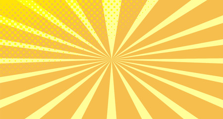 Vintage colorful comic book background. Orange blank bubbles of different shapes. Rays, radial, halftone, dotted effects. For sale banner empty Place for text 1960s. Copy space vector eps10.