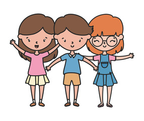 Obraz na płótnie Canvas happy little boy and girls cartoon hands up
