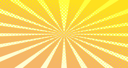 Vintage colorful comic book background. Orange blank bubbles of different shapes. Rays, radial, halftone, dotted effects. For sale banner empty Place for text 1960s. Copy space vector eps10.