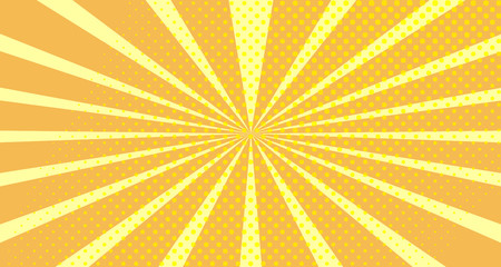 Vintage colorful comic book background. Orange blank bubbles of different shapes. Rays, radial, halftone, dotted effects. For sale banner empty Place for text 1960s. Copy space vector eps10.