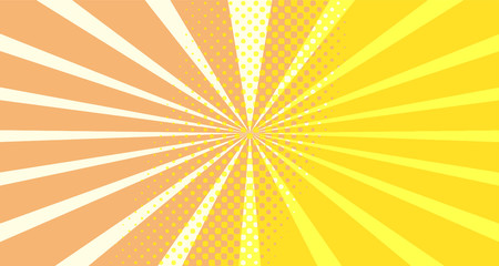 Vintage colorful comic book background. Orange blank bubbles of different shapes. Rays, radial, halftone, dotted effects. For sale banner empty Place for text 1960s. Copy space vector eps10.